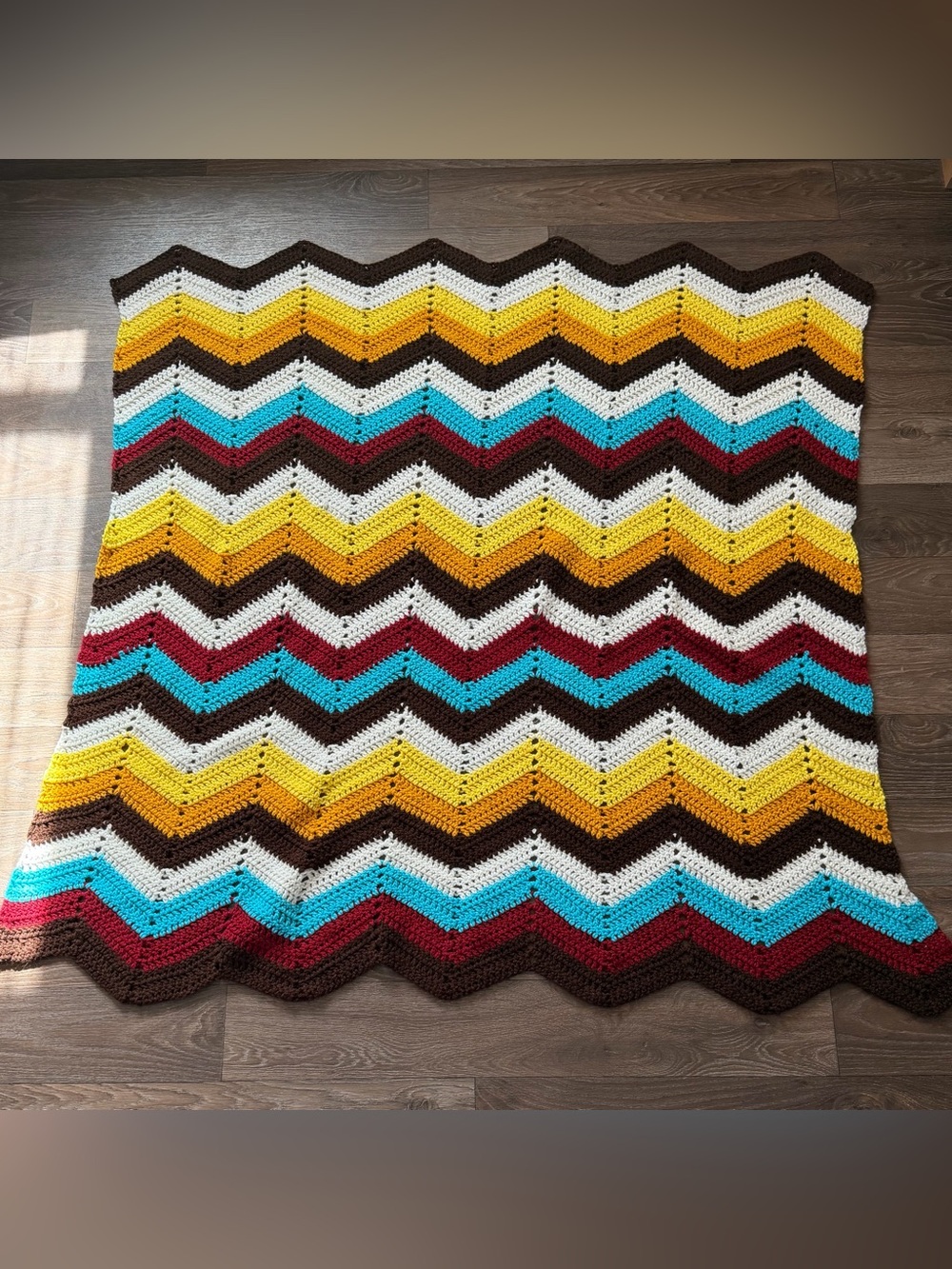 Handmade Wavy Colorful Crocheted Blanket